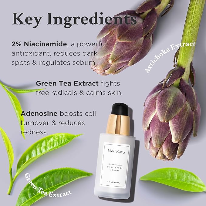 MATKAS Korean Deep Corrector Dark Spots Serum for Face - 1 Fl. Oz. with 2% Niacinamide Serum for Uneven Skin Tone and Sensitive Skin, Korean Skin Care Treatment, Brightening Dark Spots Remover