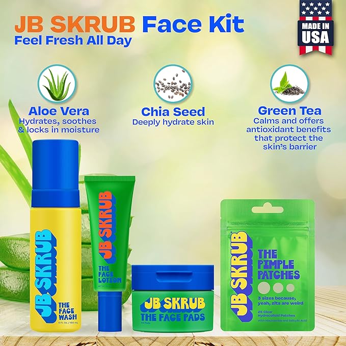 The Face Kit – Pimple Patches, Pads, Wash & Lotion – Complete Skincare Set for Kids, Tweens & Teens