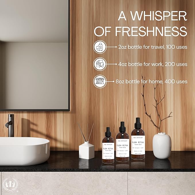 Muse Apothecary Flush Ritual - Aromatic & Refreshing Toilet Spray, Use Before You Go, 2 oz, Infused with Natural Essential Oils - Aloe + Eucalyptus + Lavender, Pack of 3