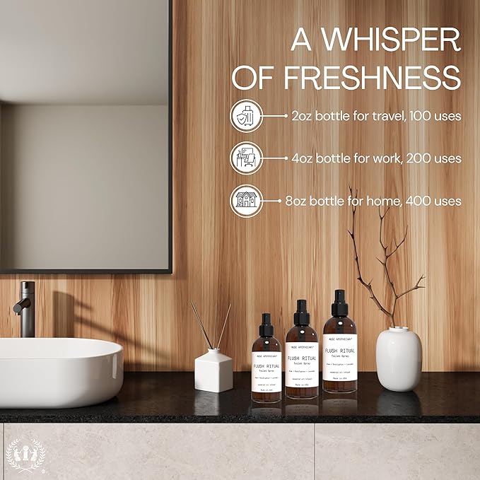 Muse Apothecary Flush Ritual - Aromatic & Refreshing Toilet Spray, Use Before You Go, 8 oz, Infused with Natural Essential Oils - Coconut + Sandalwood, 2 Pack
