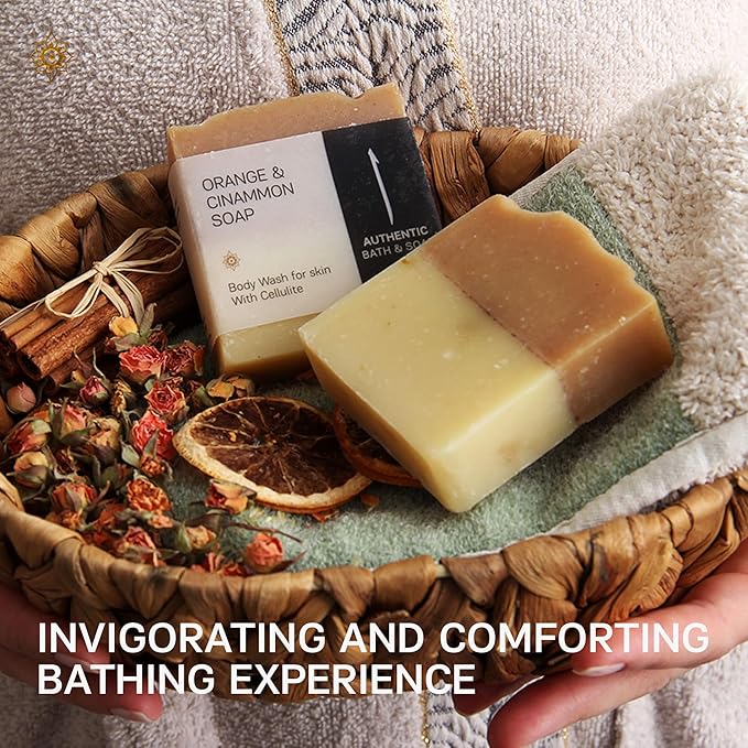 AUTHENTIC BATH & SOAP - Orange Cinnamon Organic Soap Bar (Handmade, Pack of 2) - Natural, Vegan, Organic Essential Oils, Unscented Bar Soap for Oily and Acne-Prone Skin, Cruelty-Free, 4.2 Oz Each