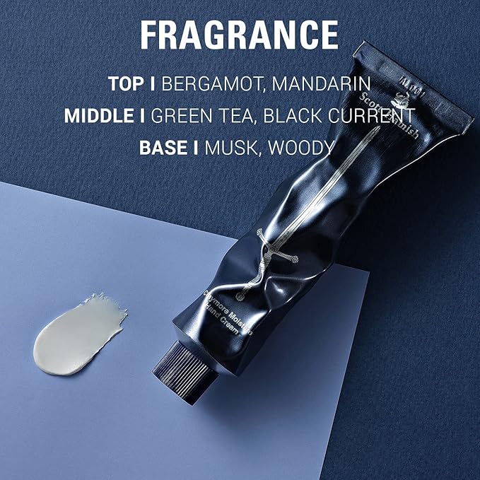 Scott Hamish Claymore Moisture Hand Cream - Hand Moisturizer for Men - Moisturizing Hand Cream for Dry, Cracked Hands with Shea Butter & Milk Thistle – Bergamot Mandarin and Musky Scent, 1.69oz.