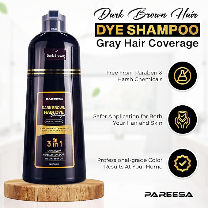 Hair Dye Shampoo 3 in 1 for Gray Hair Shampoo Para Canas Mujer Hair Color Shampoo for Women & Men - Herbal Ingredients Natural Plant Hair Dye 500ML (Dark Brown)