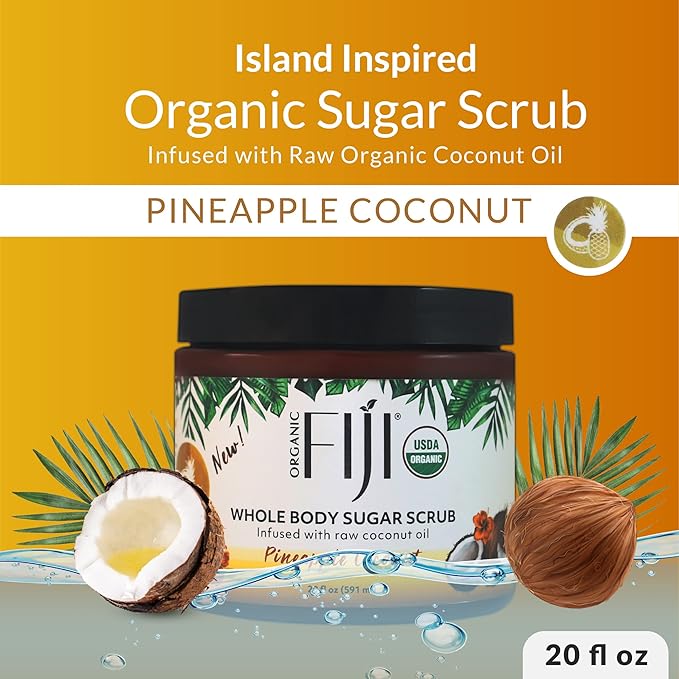 Whole Body Scrub - Infused with Coconut Oil, Exfoliating Sugar Scrub for Smooth and Soft Skin, Exfoliates & Restores Skin's Natural Biosphere, Pineapple Coconut 20 oz