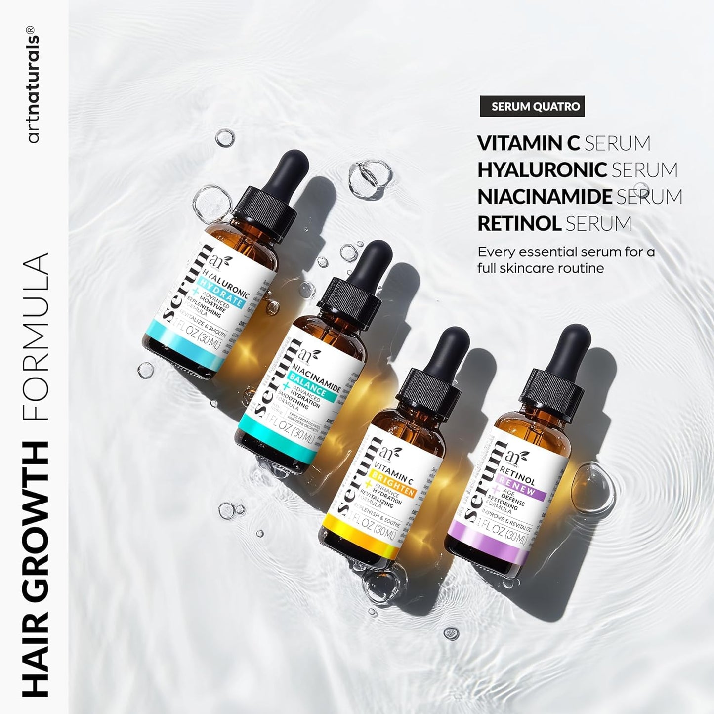 Vitamin C Serum Set – 4-Piece Anti-Aging Kit with Retinol, Hyaluronic Acid & Niacinamide, Brightening & Wrinkle Repair (3-Month Supply)
