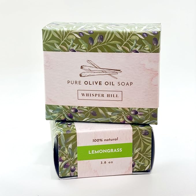 WHISPER HILL Lemongrass Olive Oil Soap – Handcrafted in Vermont Since 1997 – Invigorating Natural Bar – 3.8 oz