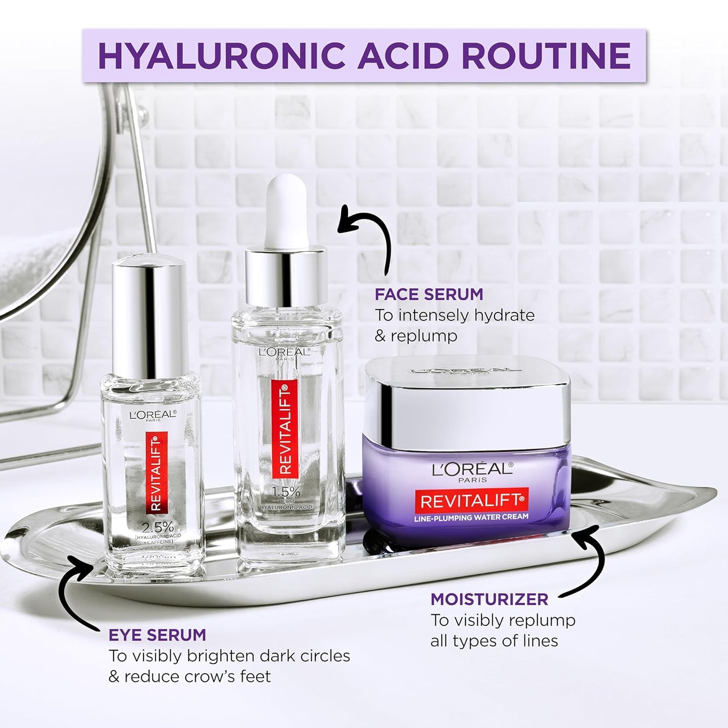 Hydrating Hyaluronic Acid Serum 1.5% for Face โ Anti-Aging, Wrinkle-Reducing Serum for All Skin Types | Revitalift Pure HA Serum, Fragrance-Free, 1 Oz