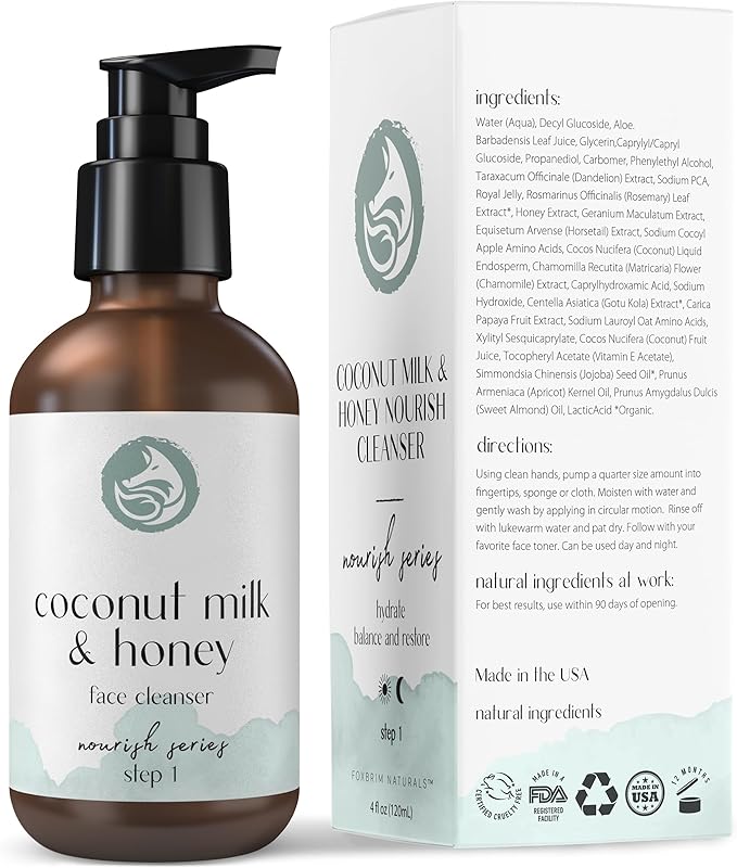 Hydrating Face Wash - Coconut Milk & Honey 4oz | Natural Daily Cleanser for All Skin Types — Gentle Non-Drying Formula, Fragrance-Free with Jojoba Oil & Aloe, Ideal for Sensitive & Dry Skin