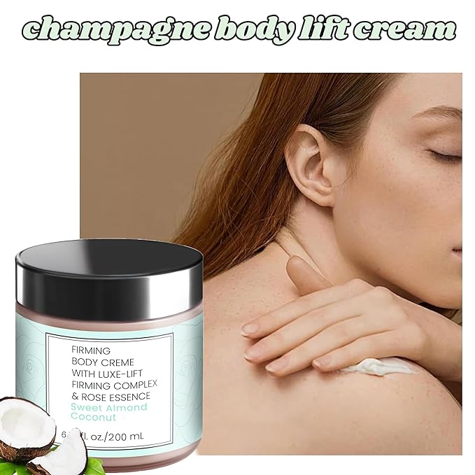 Champagne Lift Body Creme – Luxe-Lift Firming Complex & Pink Pepperslim for Tightened, Hydrated Skin (Sweet Almond Coconut)