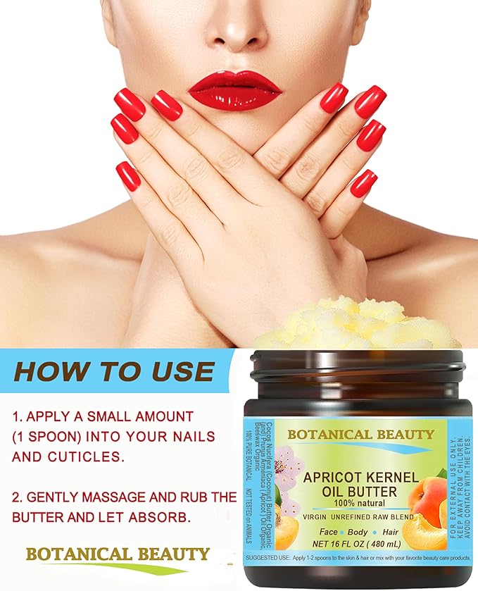 Botanical Beauty APRICOT KERNEL OIL BUTTER Pure Natural Virgin Unrefined RAW for FACE, SKIN, BODY, DAMAGED HAIR, NAILS. Rich in Gamma Linoleic Acid, Vitamin E (4 Fl Oz)