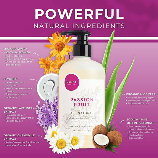 Naturals Moisturizing Hand Soap - Passion Fruit Scent, Hydrating, Sulfate-Free & Paraben-Free, 12 Oz Bottle with Pump, Gentle Cleansing for Dry Skin