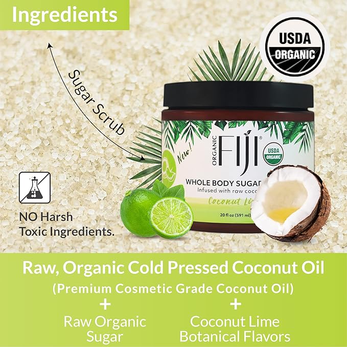 Whole Body Scrub - Infused with Coconut Oil, Exfoliating Sugar Scrub for Smooth and Soft Skin, Exfoliates & Restores Skin's Natural Biosphere, Coconut Lime 20 oz