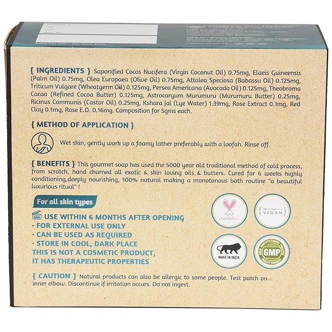 ROOTS AND HERBS Ayurvedic Bar Soap Natural Treatment 100% Vegan No Paraben No SLS No Sulphate Cleansing Red Clay & Damask Rose (Cold Process Gourmet Cleansing Bar) Soap