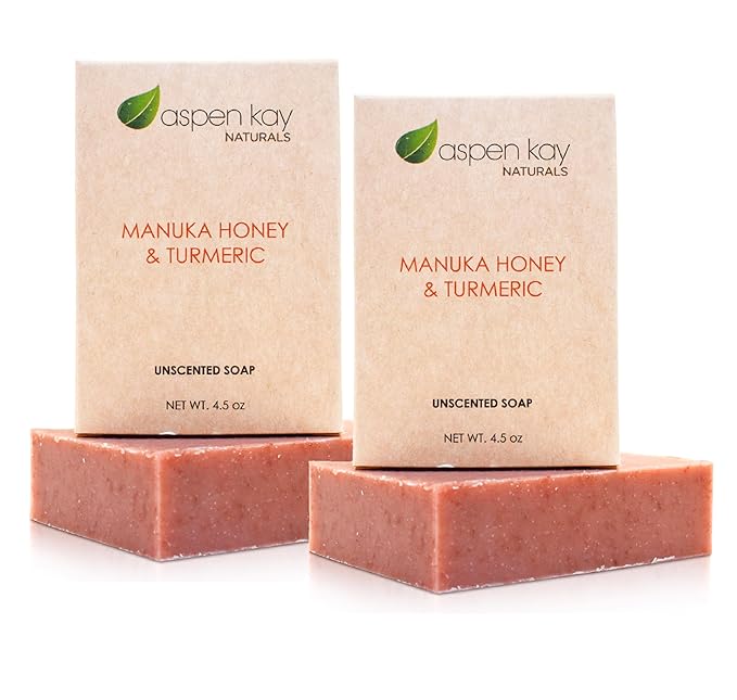 Turmeric and Manuka Honey Soap Bar for Body & Face, Natural Turmeric Soap with Organic Aloe Vera, Shea Butter & Calendula - Gentle For All Skin Types, Unscented (2 pack)