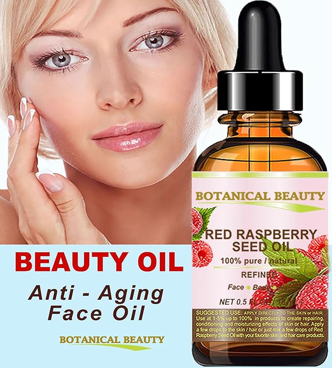 Botanical Beauty Red Raspberry Seed Oil 100% Pure Natural Undiluted Refined Cold Pressed Carrier Oil for Face, Skin, Hair, Lips, Nails. Rich in Vitamin C, Vitamin E (4 Fl Oz)