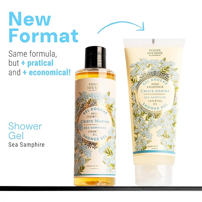 Panier des Sens – Sea Samphire Shower Gel - Foaming Body Wash Women & Men - Moisturizing Body Soap with Shea Oil - 96% Natural Ingredients Body Care - Vegan Liquid Body Wash - 8,45 floz