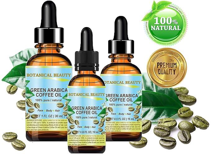 Botanical Beauty GREEN ARABICA COFFEE OIL Brazilian 100% Pure Virgin Unrefined for Face, Skin, Hair, Lip, Nails. Anti - Aging Face Oil (0.5 Fl Oz)