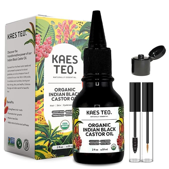 Organic Black Castor Oil for Hair Growth - Not Jamaican Black Castor Oil, 100% Pure Cold Pressed Hexane Free - USDA Certified, Skin, Nail, Scalp, Face, Thicker Eyebrows, Lashes 2 Fl Oz