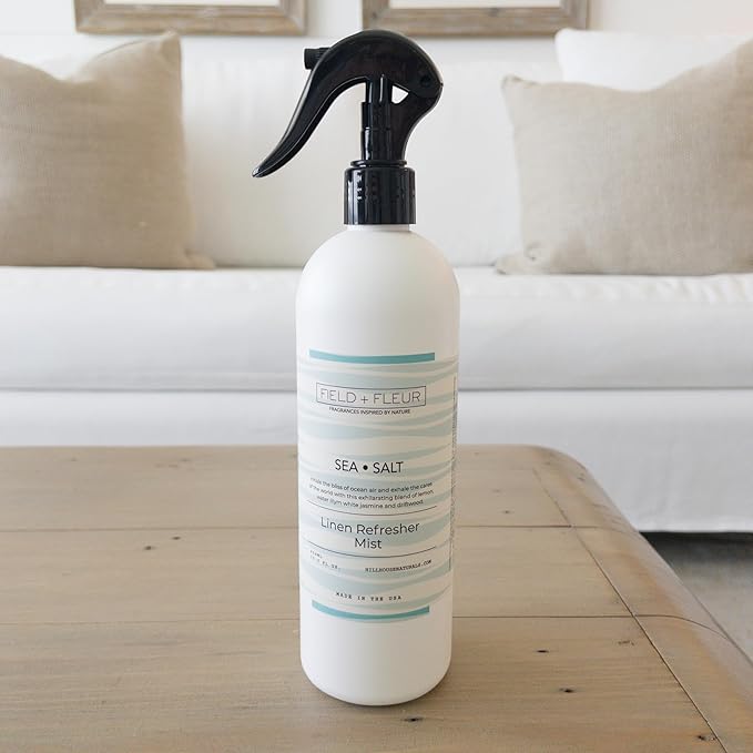 Field + Fleur by Hillhouse Naturals Sea Salt Linen Refresher Mist 15.5oz - Fresh Home Fragrance Spray for Bedding, Sofas & Clothes - Lemon, Water Lily, Jasmine & Driftwood - Made in the USA