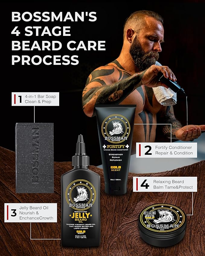 Bossman Jelly Beard Oil for Men (4 oz, Gold Scent) – Softens, Moisturizes & Conditions with Natural Ingredients