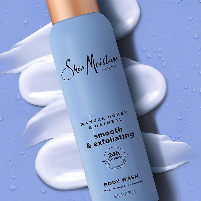SheaMoisture Manuka Honey Oatmeal Body Wash Smooth & Exfoliating Smooth and Exfoliating body wash for 24H Visible Moisture for Healthy, Glowing Skin 18 oz