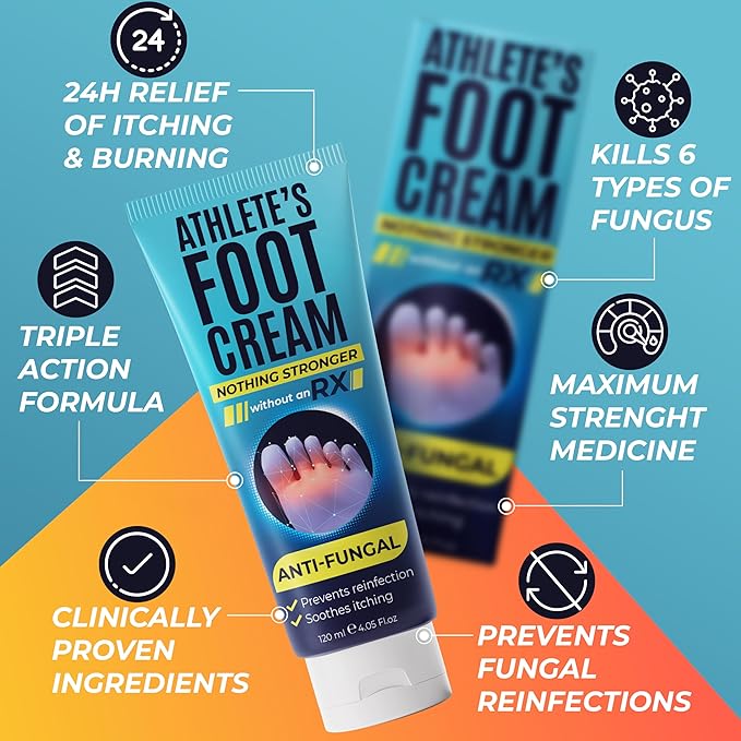 Foot Cream | Athleteβs Foot Cream for Cracked Heels, Dry Skin & Itchy Feet | Relieves Itching, Burning & Redness | Antifungal Treatment Helps with Nail Fungus, Jock Itch & Ringworm | 4.05 fl oz