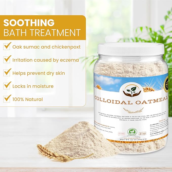 Dirty Treasures Colloidal Oatmeal Bath | Eczema & Itchy Skin Relief | Baby-Safe, 100% Natural, Fragrance-Free | 2 lb (32oz)