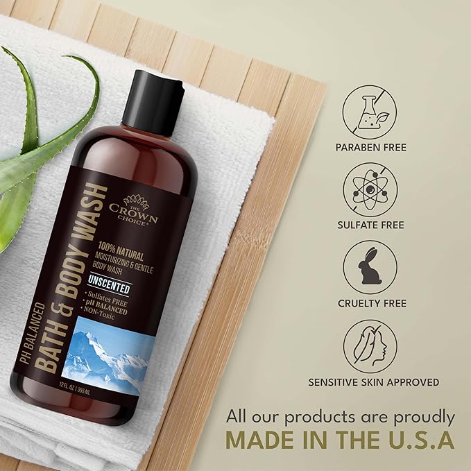 Natural Body Wash for Women, Men & Kids - Fragrance Free Body Wash - 12oz pH 5.5-Best pH Balance-Liquid Soap for All Skin Types-Moisturizing Sulfate & Chemical Free Shower / Bath Liquid Gel (1 PK)