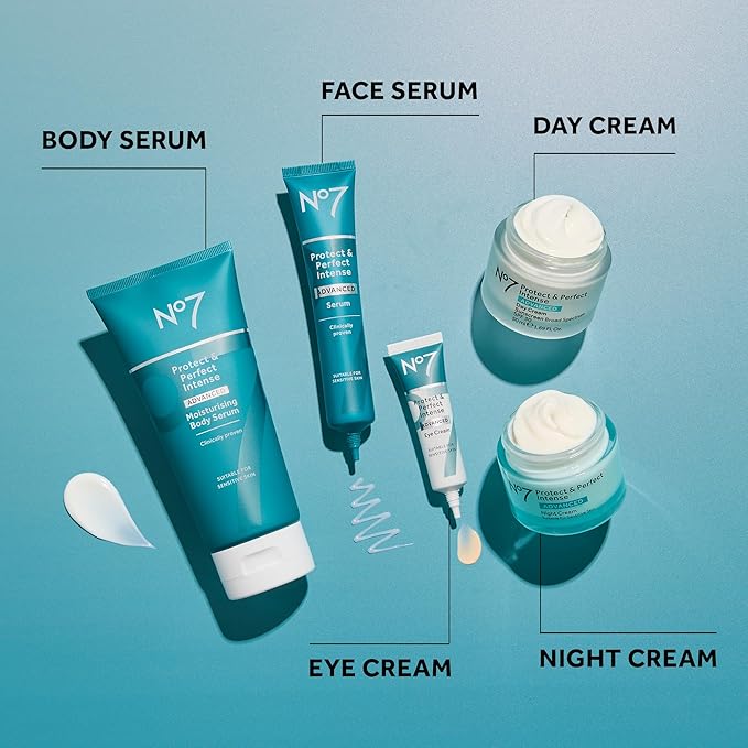 No7 Protect & Perfect Anti Aging Skincare Set - Includes SPF 30 Daytime Face Cream, Hydrating Shea Butter Night Cream & Hyaluronic Acid Face Serum (3 Piece Kit)