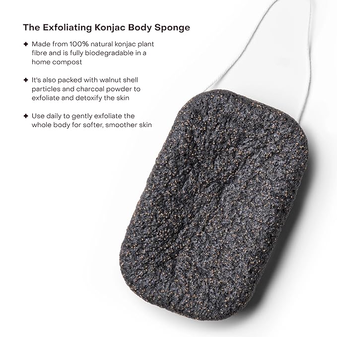 The Exfoliating Body Ritual Set, 3.4 fl. oz Exfoliating Body Wash Concentrate, 6.09 fl. oz Body Oil Spritz & Konjac Sponge in Jute Travel Bag, Cleansing & Hydrating For All Skin Types