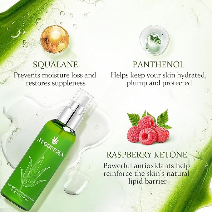 Aloderma Aloe Botanical Hydrating Mist Made with 82% Organic Aloe Vera - Soothing, Moisturizing, Lightweight Facial Spray with Panthenol - Refreshes, Invigorates Skin Throughout the Day, 120ml/4.23Oz