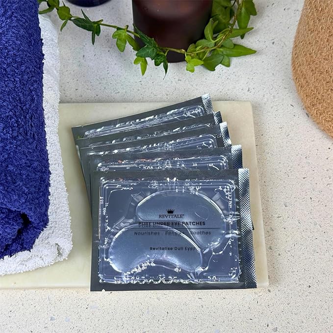 Pure Vegan Under Eye Patches, Helps Reduce Puffy Eyes & Dark Circles, Revitalise Dull Eye Masks - Nourishes, Renews, Soothes (Packets - 10 Pair)