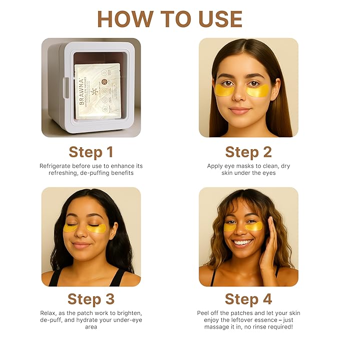 BRAWNA Under Eye Patches โ Hydrogel Masks with Vitamin C, Caffeine & Collagen โ For Dark Circles, Puffy Eyes, Wrinkles & Tired Skin โ 24K Gold Skincare โ 24 Pairs