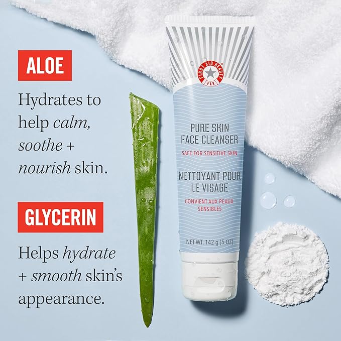 First Aid Beauty - Pure Skin Face Cleanser, Effectively Removes Makeup, Dirt, and Impurities, Gentle Cleanser Leaves Skin Soft & Supple, Safe for Sensitive Skin, Fragrance Free, 8 oz