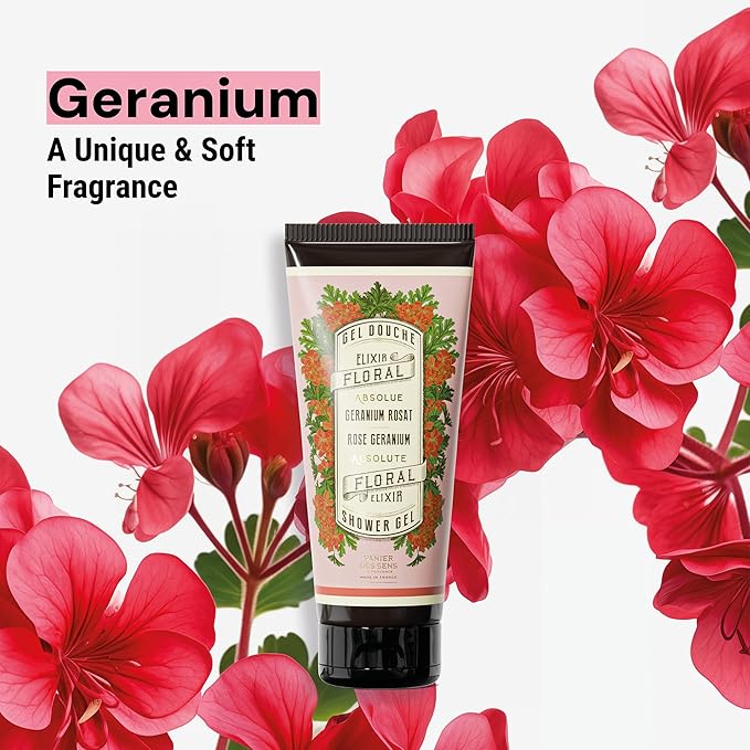 Panier des Sens – Rose Geranium Moisturizing Body Wash for Women & Men - Gentle Shower Gel 95% with Natural Ingredients for Normal, Sensitive Skin - Body Care Made in France, SLS Free, Vegan -6.8 Floz