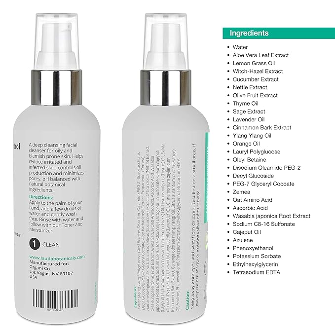 LAUDA BOTANICALS Daily Face Wash – Anti Aging Exfoliating Moisturizing Facial Cleanser with Vitamin C & Antioxidants, Brightens, Smoothes, Hydrates, for Combination & Oily Skin, 4 Oz