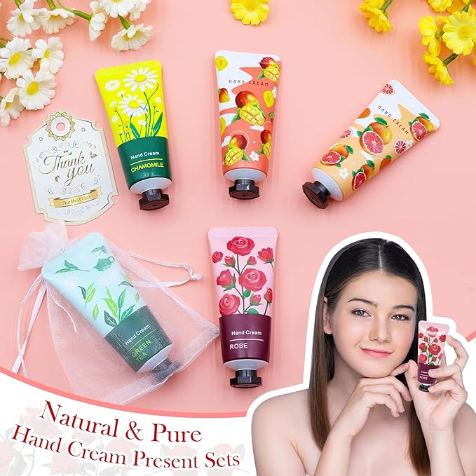 12 Pack Hand Cream for Women, Mini Hand Lotion Travel Size for Dry Cracked Care, Natural Plant Fragrance Moisturizer Present Set for Mother, Teacher Appreciation and Bridesmaid Present