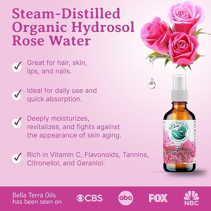 Bella Terra Oils Rose Water Hydrosol β 1 Gallon | Pure, Gentle Facial Toner & Mist | Natural Skin Tonic, Makeup Setting Spray | Organic, Steam-Distilled