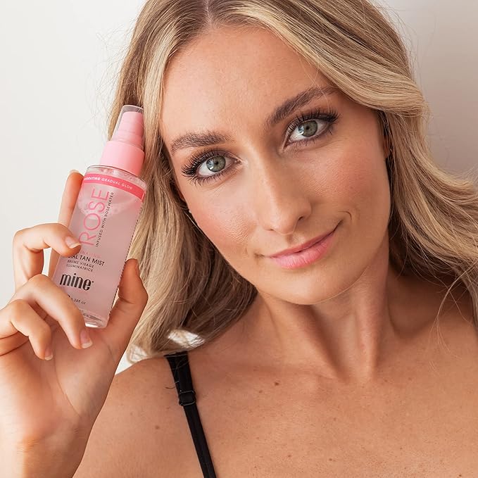 Minetan Rose Face Tan Mist | Clear Facial Self Tanning Spray | Gradual Daily Sunless Tanner, Infused | Soothing Rose Water & Vitamin C, Hydrating, Golden Glow Skin Finish | 3.38 Fl Oz