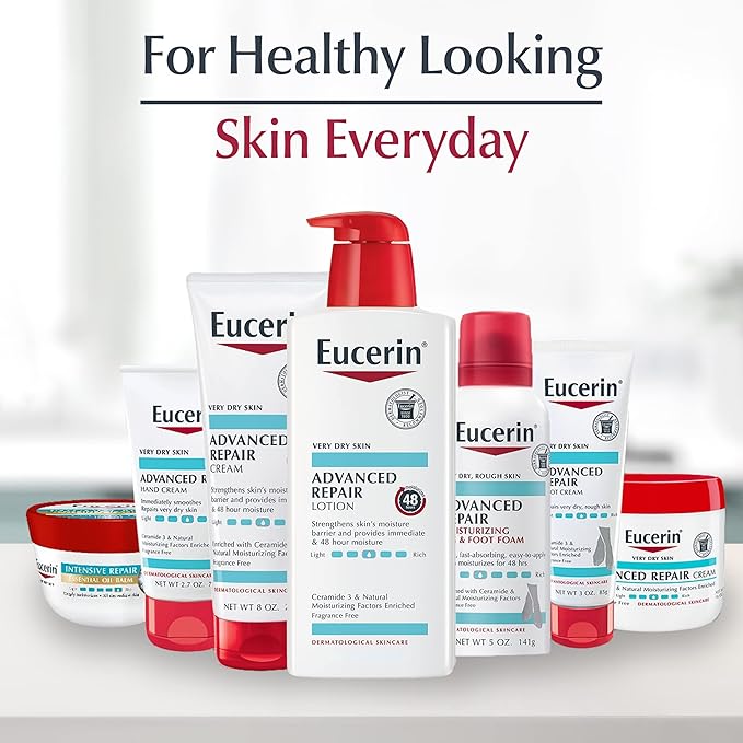 Eucerin Advanced Repair Hand Cream, Immediately Soothes and Repairs Very Dry Skin, Fragrance Free, Non Greasy, Fast Absorbing, Travel Size Hand Lotion, 2.7 Oz Tube, Pack of 3