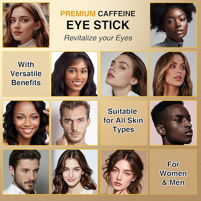 Caffeine Eye Stick, Anti-Aging Eye Cooling Stick, Under Eye Cream for Dark Circles, Wrinkles, Puffiness Bags Reduces Fine Lines