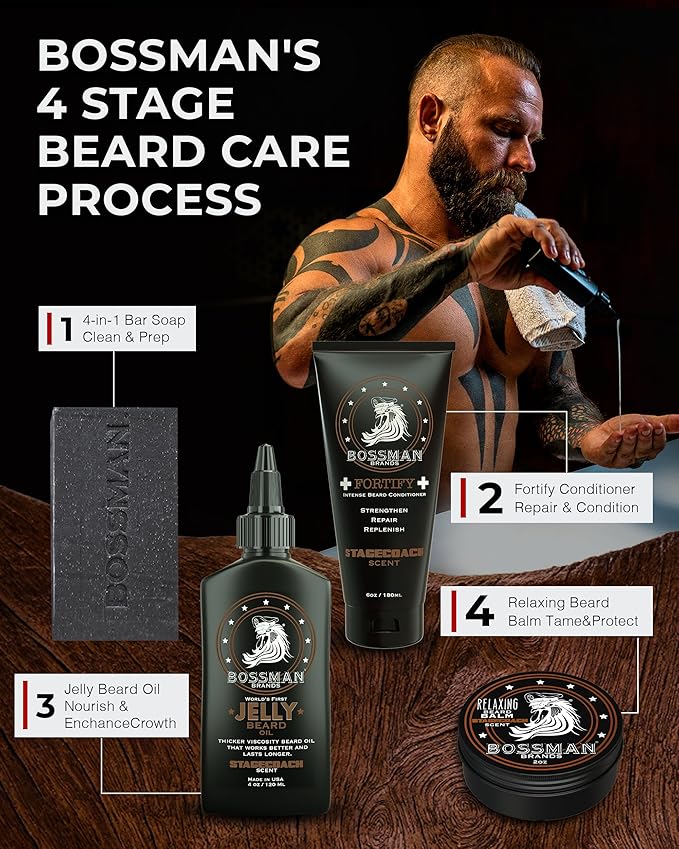 Bossman Jelly Beard Oil for Men (4 oz, Stagecoach Scent) – Softens, Moisturizes & Conditions with Natural Ingredients
