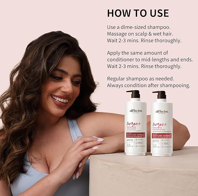 Alfheim Argan Repairing Shampoo & Conditioner Set | Sulfate-Free for Dry & Damaged Hair | Argan Oil, Keratin & Niacinamide Infused to Strengthen & Moisturize, Reduce Breakage & Anti-Frizz | 33.8oz*2