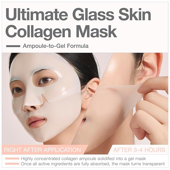 Collagen Deep Absorbing Hydrogel Mask (50g x 5ea) Korean Collagen Face Mask for Deep Hydration, Skin Firming, & Rejuvenation, Overnight Hydrating Gel with Pepta-18
