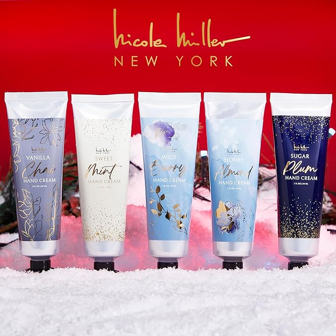 Nicole Miller New York 10-Piece Festive Fragrance Hand Cream Collection - 30ml Each Bottle, Ultra Hydrating Luxury for Your Hands, Navy Floral