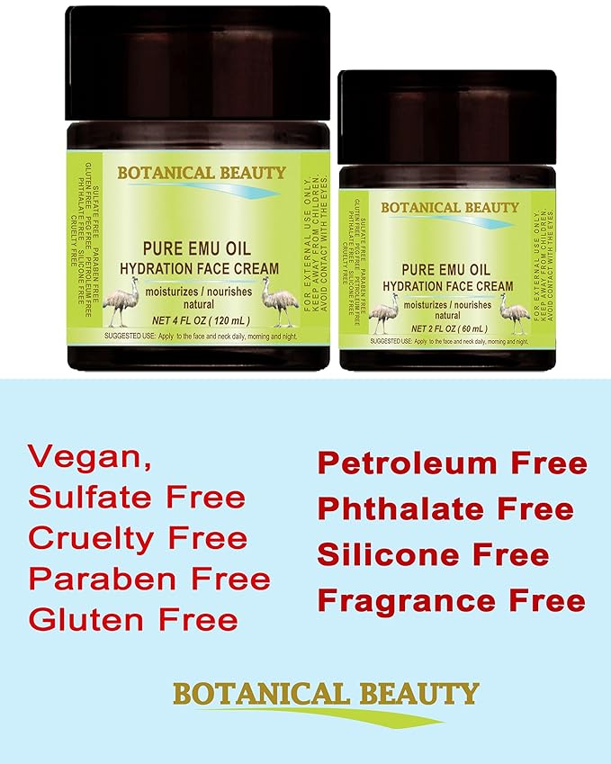 PURE EMU OIL HYDRATION FACE CREAM For Normal - Dry - Sensitive Skin. Moisturizing and Nourishing. 2 Fl. oz. - 60 ml by Botanical Beauty