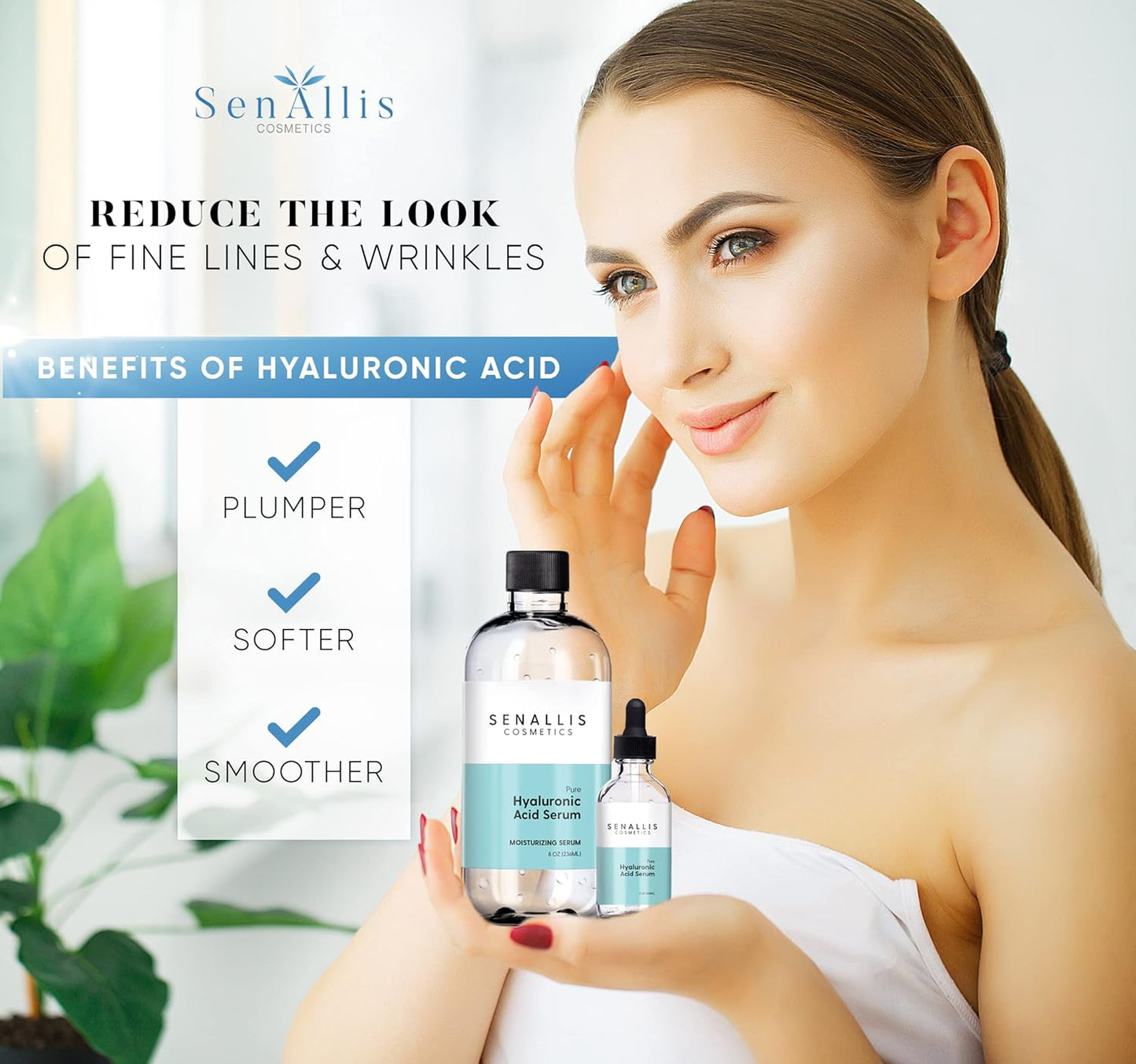 Hyaluronic Acid Serum – Pure & Powerful Anti-Aging Hydrating Serum for Face | Wrinkle-Reducing Moisturizer for Dry & Mature Skin | Made in USA | 8 Fl Oz & 2 Fl Oz Sizes
