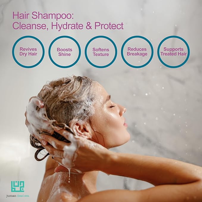 Juman Dead Sea Hydrating Shampoo with Essential Argan Oil | Aloe Vera, Vitamin E, & Vitamin B5 Infused Hair Shampoo | Hydrates, Restores & Protects | For Dry & Normal Hair | SLS & Paraben Free