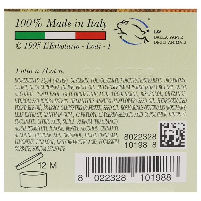 L'Erbolario Hand and Nail Cream - Moisturizing Hand Lotion for Women and Men with Shea Butter - Hand Cream for Dry Hands and Fragile Nails - 2.5 oz
