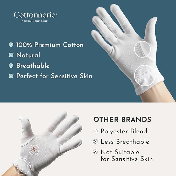 Cottonnerie Cotton Gloves for Dry Hands Sleeping, Moisturizing Gloves Overnight, Hand Moisturizer Gloves, Moisture Gloves for Dry Hands Overnight, Sleeping Gloves, Eczema Gloves, Large 8 Pair